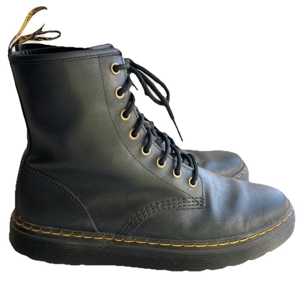 Dr Martens Zavala Black Leather 8 Eye Lace Up Flat Combat Boots Shoes UK 8 US 9